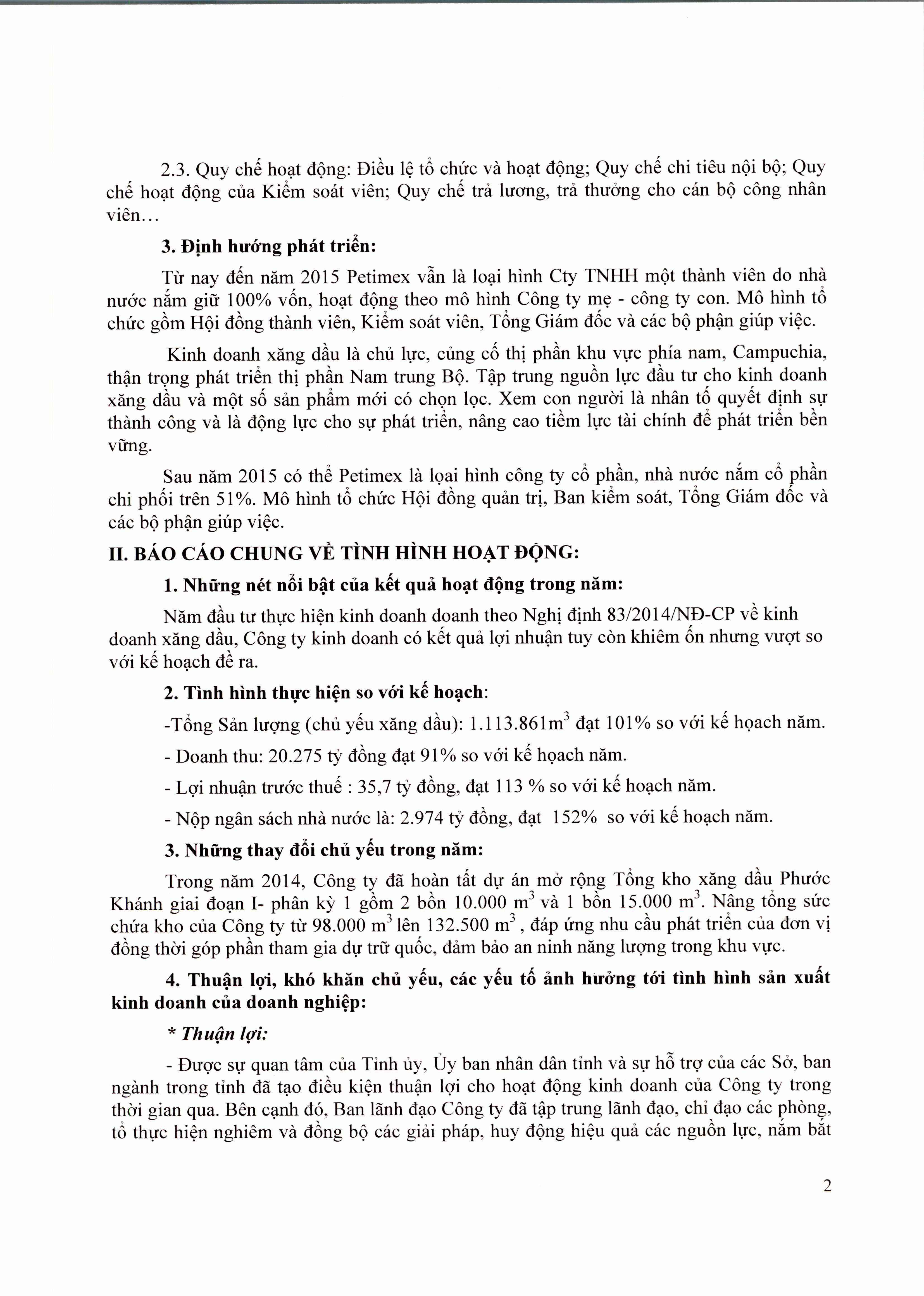 BÁO CÁO TÌNH HÌNH HOẠT ĐỘNG KINH DOANH NĂM 2014 (09/09/2015) BÁO CÁO TÌNH HÌNH HOẠT ĐỘNG KINH DOANH NĂM 2014 (09/09/2015)